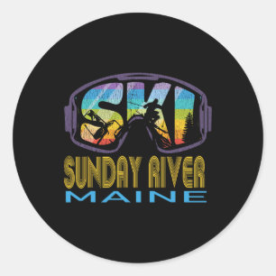 Adesivo Redondo Férias de Esqui no Rio Sunday Maine 
