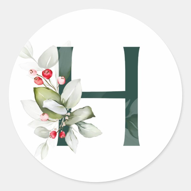 Adesivo Redondo Férias de inverno MONOGRAMA bagas de poinsettia ve (Frente)