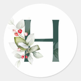 Adesivo Redondo Férias de inverno MONOGRAMA bagas de poinsettia ve