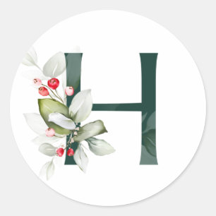 Adesivo Redondo Férias de inverno MONOGRAMA bagas de poinsettia ve