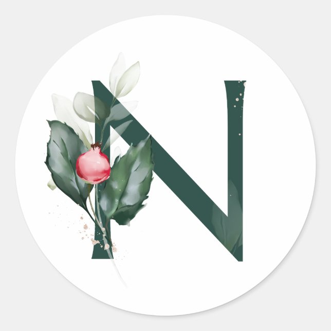 Adesivo Redondo Férias de inverno MONOGRAMA bagas de poinsettia ve (Frente)