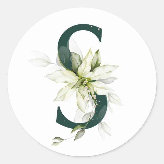 Adesivo Redondo Férias de inverno MONOGRAMA poinsettia branca  (Frente)