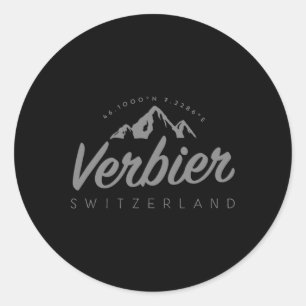 Adesivo Redondo Férias de montanha em Verbier esquiando Suíça 