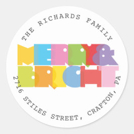 Adesivo Redondo Férias de Natal Alegres e Brilhantes Endereço de R