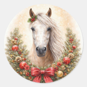Adesivo Redondo Férias de Natal Cavalo Bonito e Grinalda