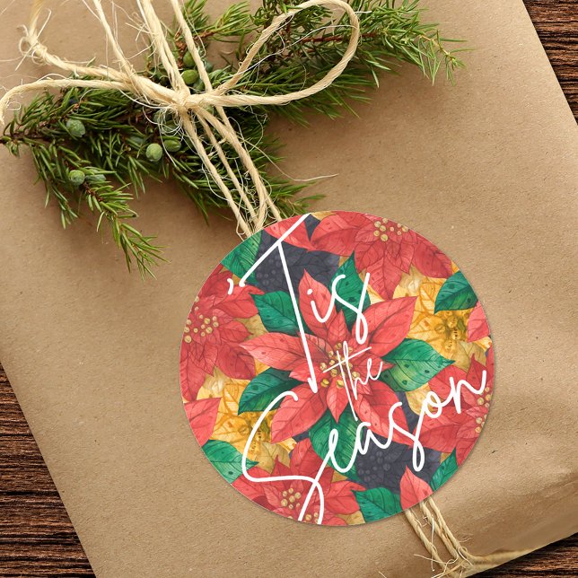 Adesivo Redondo Férias de Natal da Estação Poinsettia (Criador carregado)