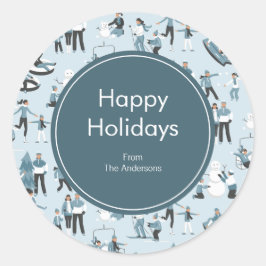 Adesivo Redondo Férias de Natal da Família de Invernos