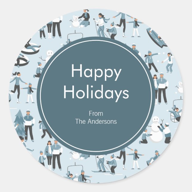 Adesivo Redondo Férias de Natal da Família de Invernos (Frente)