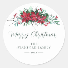 Adesivo Redondo Férias de Natal da família festiva Poinsettia