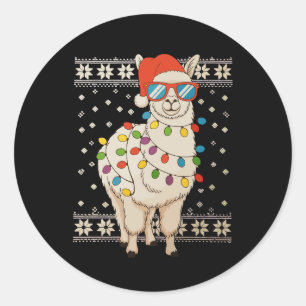 Adesivo Redondo Férias De Natal Llama Luzes Feias De Natal Feriado