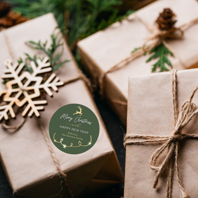 Adesivo Redondo Férias de Natal Tradicional Verde (Traditional Green Merry Christmas Holiday Classic Round Sticker)