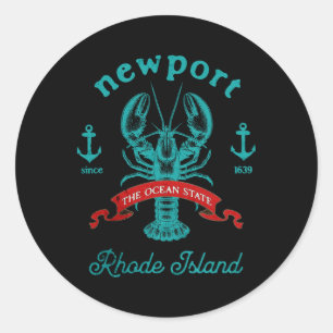 Adesivo Redondo Férias de Pesca de Lagosta em Newport Rhode Island