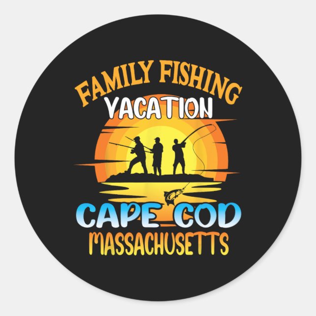 Adesivo Redondo Férias de Pesca Familiar de Cape Cod Machusets (Frente)