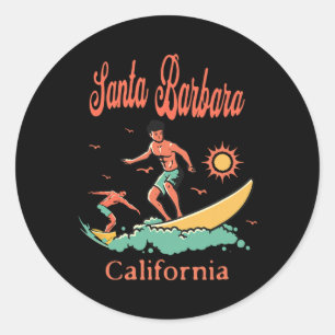 Adesivo Redondo Férias de praia de surfe em Santa Bárbara, Califór