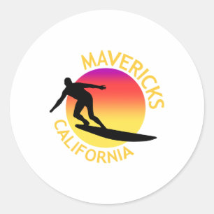 Adesivo Redondo Férias de Surf no Mavericks na Califórnia