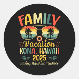 Adesivo Redondo Férias de Verão da Família de Praia de Kona Hawaii