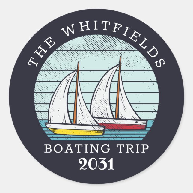 Adesivo Redondo Férias de Verão da Família Personalizada de Navega (Frente)