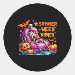 Adesivo Redondo Férias de Verão de Halloween Summerentre Vibes Ske