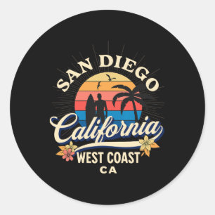 Adesivo Redondo Férias de verão de surf na praia de San Diego Cali