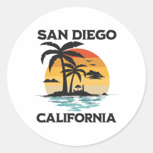 Adesivo Redondo Férias de Verão de Surf na Praia de San Diego Cali