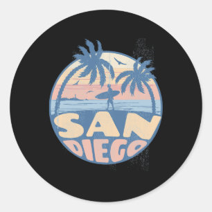 Adesivo Redondo Férias de Verão de Surf na Praia de San Diego Cali