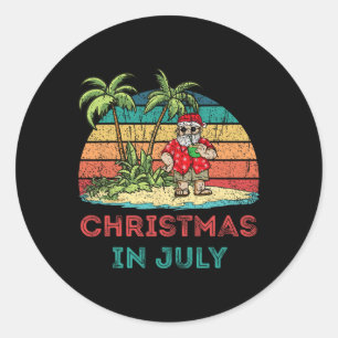 Adesivo Redondo Férias de Verão do Papai Noel Retrô Natal em Julho
