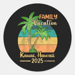Adesivo Redondo Férias de Verão em Família na Praia de Kauai Havaí
