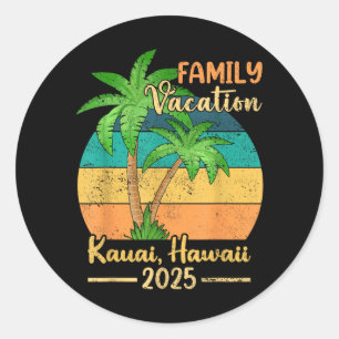 Adesivo Redondo Férias de Verão em Família na Praia de Kauai Havaí