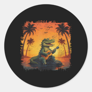 Adesivo Redondo Férias de Verão Jacaré Crocodilo Praia Pôr do Sol