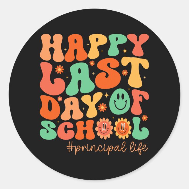 Adesivo Redondo Férias De Verão No Último Dia Da Escola Principal  (Frente)