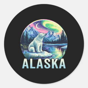 Adesivo Redondo Férias de visualização da aurora boreal do Alasca