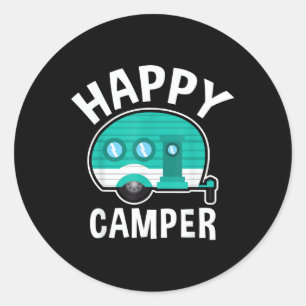 Adesivo Redondo Férias Divertidas Caravana Carro Camping Feliz Aca