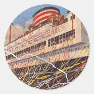 Adesivo Redondo Férias do navio de cruzeiros do vintage; Partido