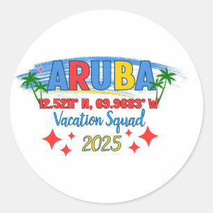 Adesivo Redondo Férias em Aruba 2025 Vibrações Escapada para Ilha