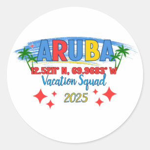 Adesivo Redondo Férias em Aruba 2025 Vibrações Escapada para Ilha