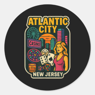 Adesivo Redondo Férias em Atlantic City Nova Jersey Cassino Jogos