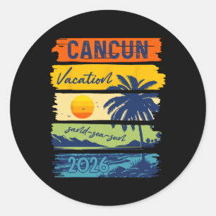 Adesivo Redondo Férias em Cancun 2026 Mar Areia Praia Viagem de Ve