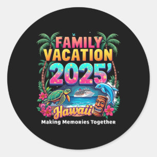 Adesivo Redondo Férias em Família 2025 Vintage Havaí Verão Corresp