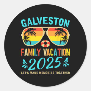 Adesivo Redondo Férias em Família ao Estilo Vintage Galveston Beac