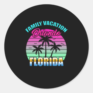 Adesivo Redondo Férias em Família em Orlando Flórida Pôr do Sol Re