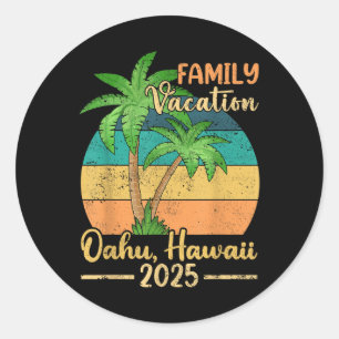 Adesivo Redondo Férias em Família na Praia de Oahu Havaí Verão 202