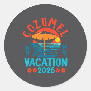 Adesivo Redondo Férias em família na praia no verão Cozumel México