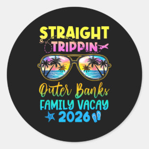 Adesivo Redondo Férias em Família Outer Banks 2026 Viagem Reto Tr