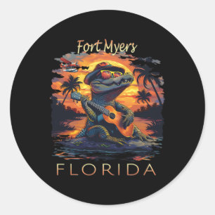 Adesivo Redondo Férias em Fort Myers Flórida Jacaré Fofo