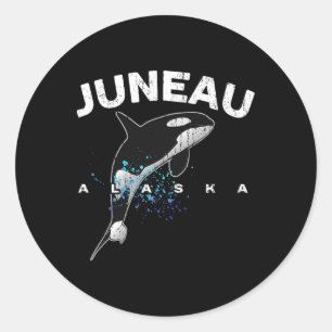 Adesivo Redondo Férias em Juneau Alasca Amante de Baleia Orca Assa