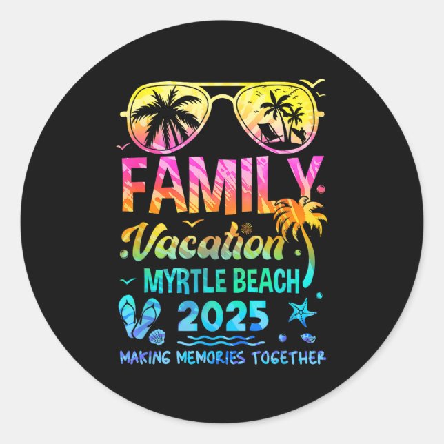 Adesivo Redondo Férias Familiares 2025 Myrtle Beach Matching Memor (Frente)