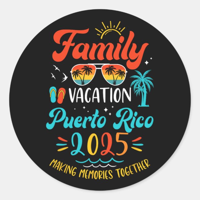 Adesivo Redondo Férias Familiares 2025 Porto Rico Matching Summer  (Frente)