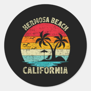 Adesivo Redondo Férias Familiares, California Hermosa Beach