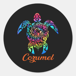 Adesivo Redondo Férias Familiares de Tartarugas do Mar de Cozumel