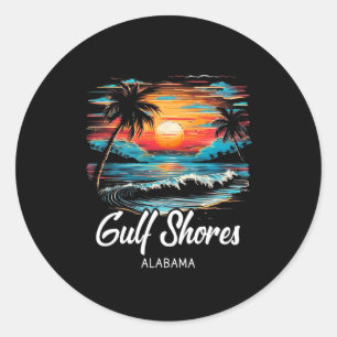 Adesivo Redondo Férias Familiares Retro Sunset Alabama Golfo Loari